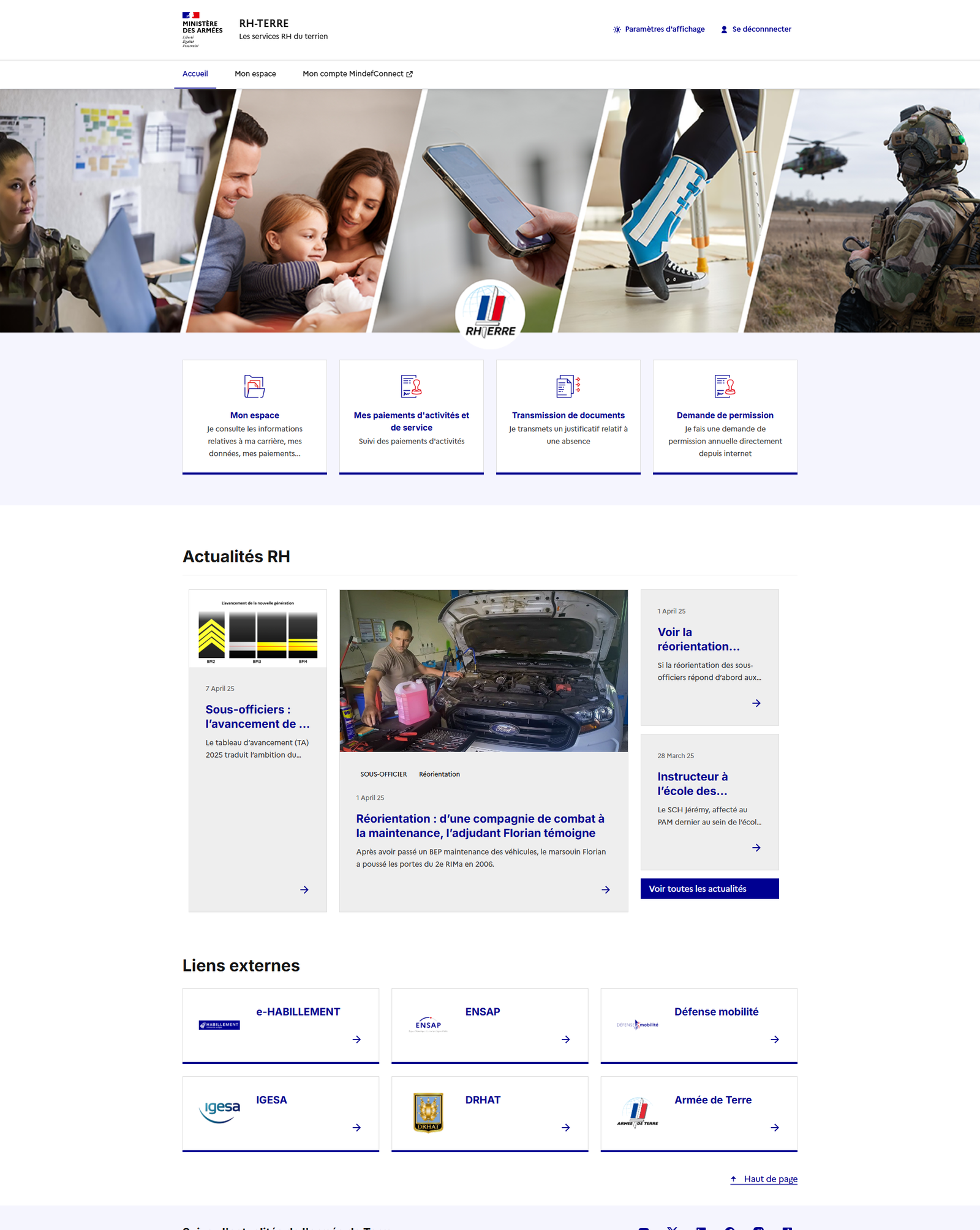 Capture d'écran du site RH Terre